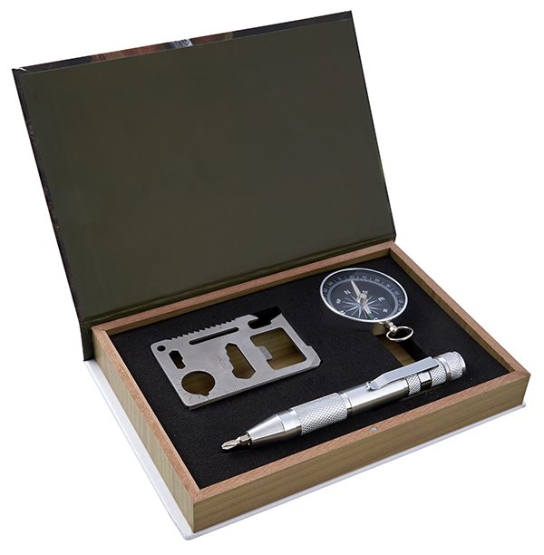 ESSENTIALS ערכת השרדות במארז ספר פתוח