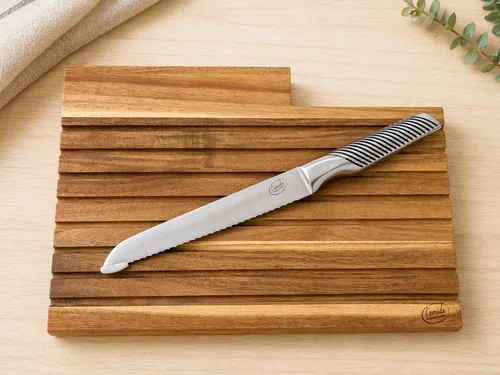 לוח עץ טבעי + סכין לחם 21 סמ להב עם חריטה אישית